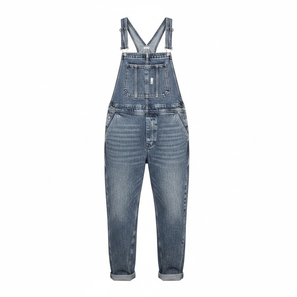 90s Retro Acid Wash Denim Overalls Women Large Light Blue Ziggy Free People L
